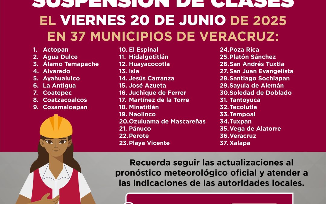 Suspenden clases 42 municipios veracruzanos por efectos de ‘Erick’