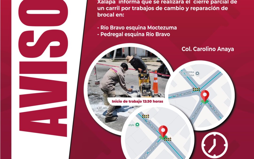 Cierre parcial de vialidad en Xalapa por trabajos de reparación hidráulica